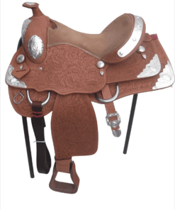 Designer Brown Leather Barrel Saddle – Western Elegance with Silver Fittings