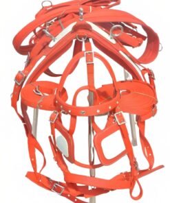Red/White Nylon Driving Harness for One Horse with Diamante Brown Bridle
