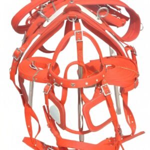 Red/White Nylon Driving Harness for One Horse with Diamante Brown Bridle
