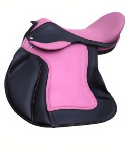 Magical Pink/Black Cow Softy Treeless Leather Jumping Saddle with Accessory
