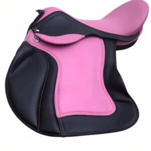 Magical Pink/Black Cow Softy Treeless Leather Jumping Saddle with Accessory