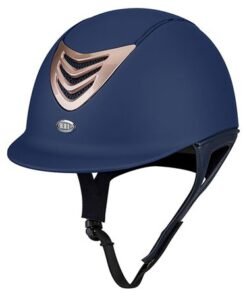 Vented Riding Helmet cover with matte navy finish and rose gold accent, IR4G model