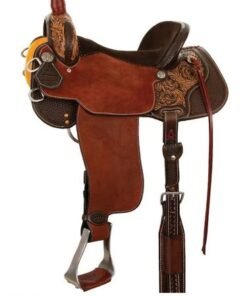 Team Camarillo All Around Western Saddle with vintage tooling and chocolate suede seat